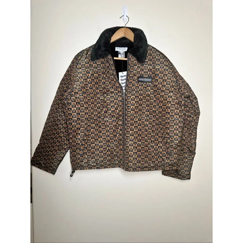 MadeMe Faux Fur Collar Puffer Jacket Brown and Black Size Medium New